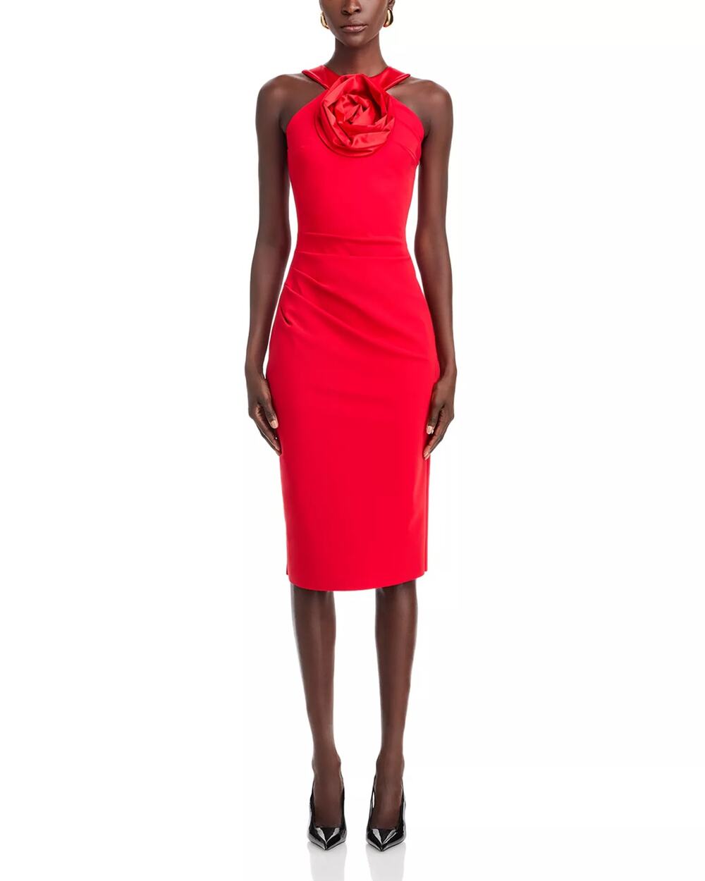 Chiara Boni Women Passion Red Stretch Shape Akike Cocktail Midi Dress Size US 14